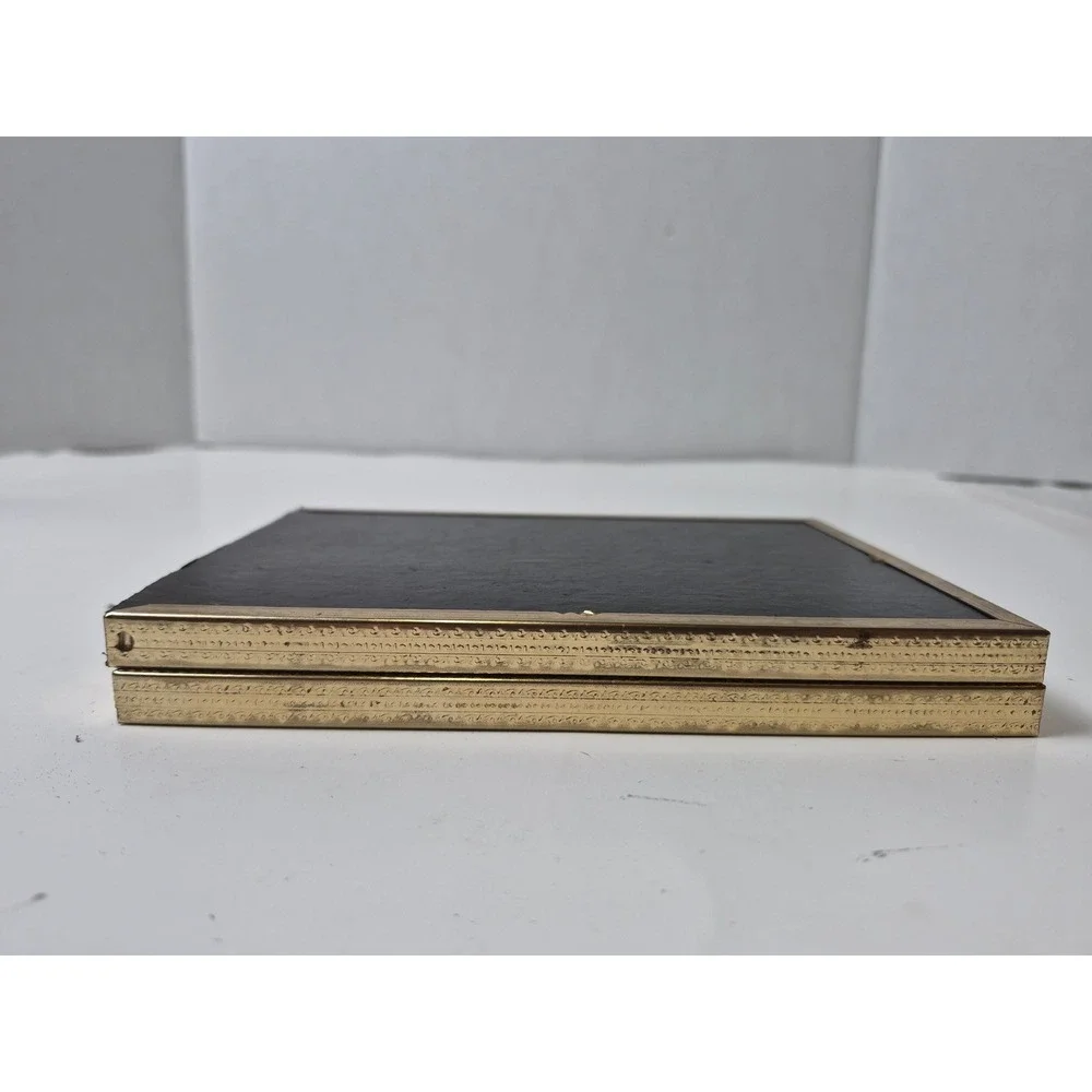 Vintage Gold Metal Double Picture Frame Folding Hinged 4x6 Tabletop etched Edge